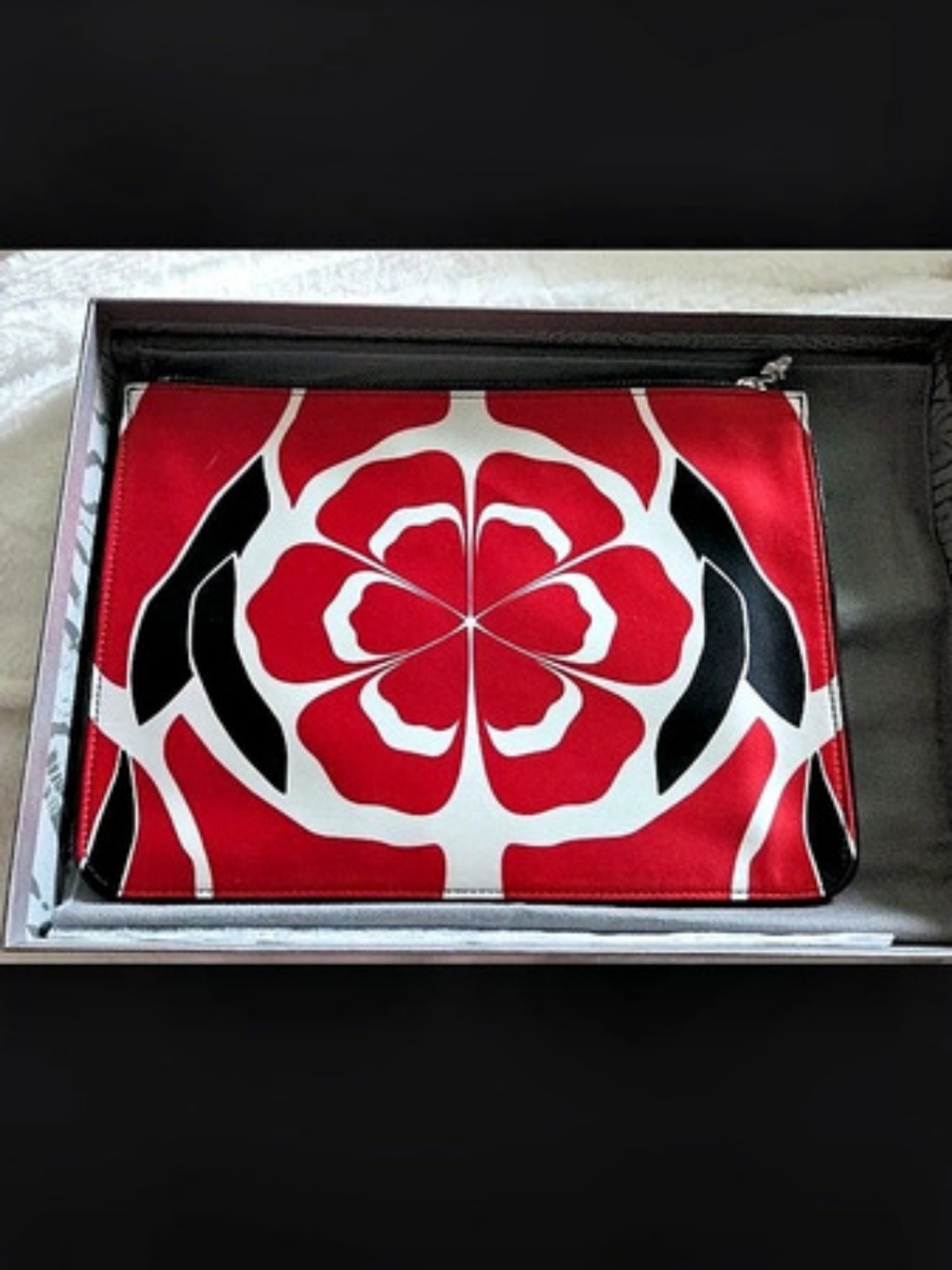 Alexander McQueen De Manta Floral Print Satin Clutch Red & Black